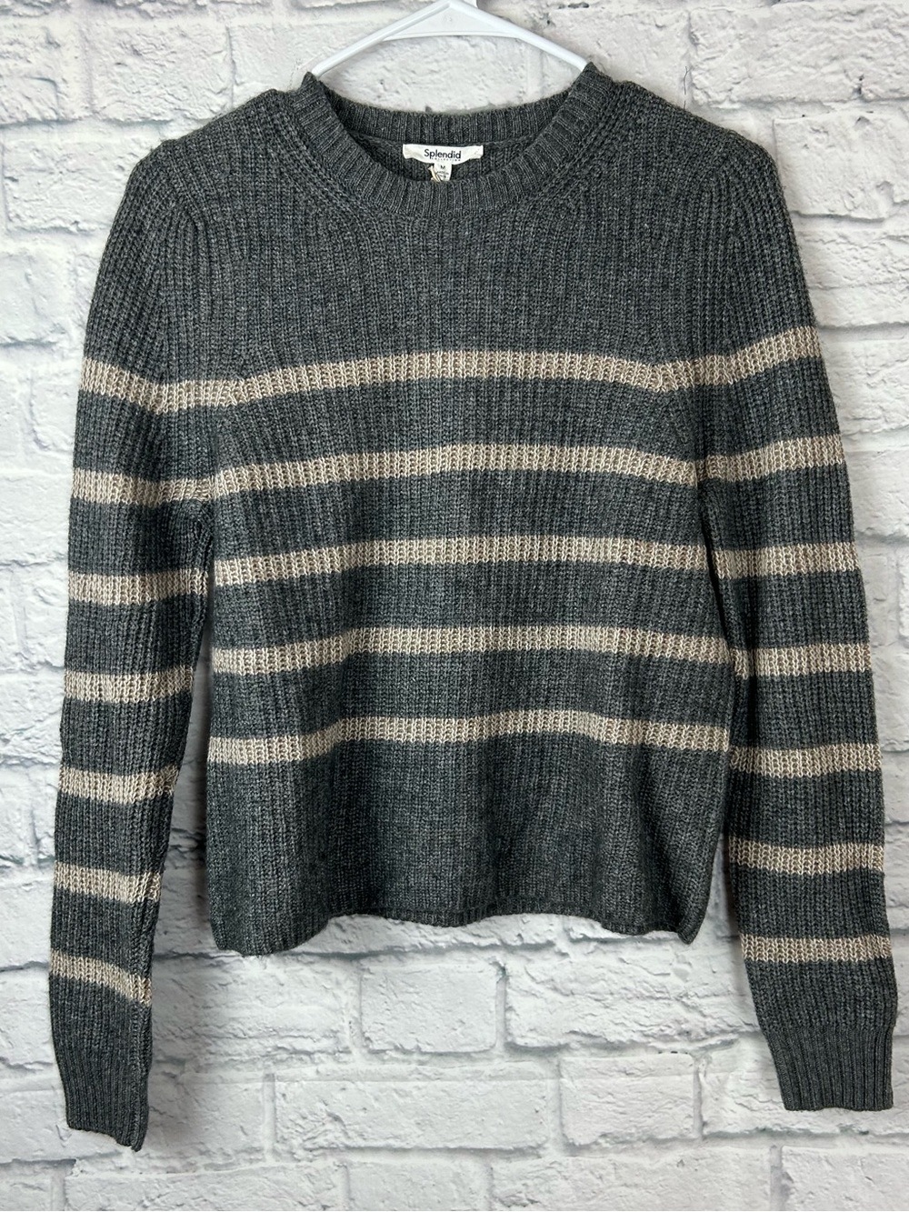 Splendid Collection Wool Cashmere Striped Sweater Medium NWT Gray Beige